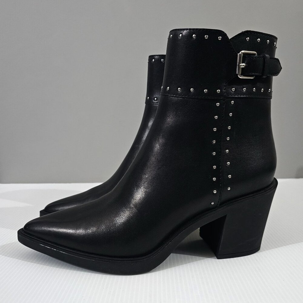 Paige Giselle Stud Ankle Moto Boot Western Shoe Black Leather Bootie Size 9